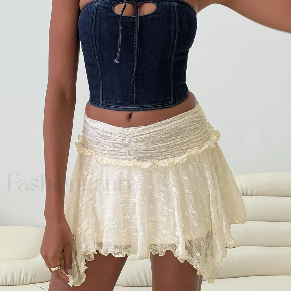 Lace Low Rise Ruffle Mini Skirt