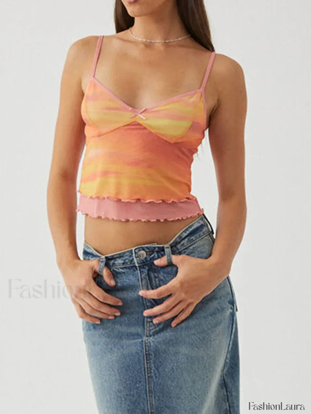 Lace Mesh V Neck Crop Top