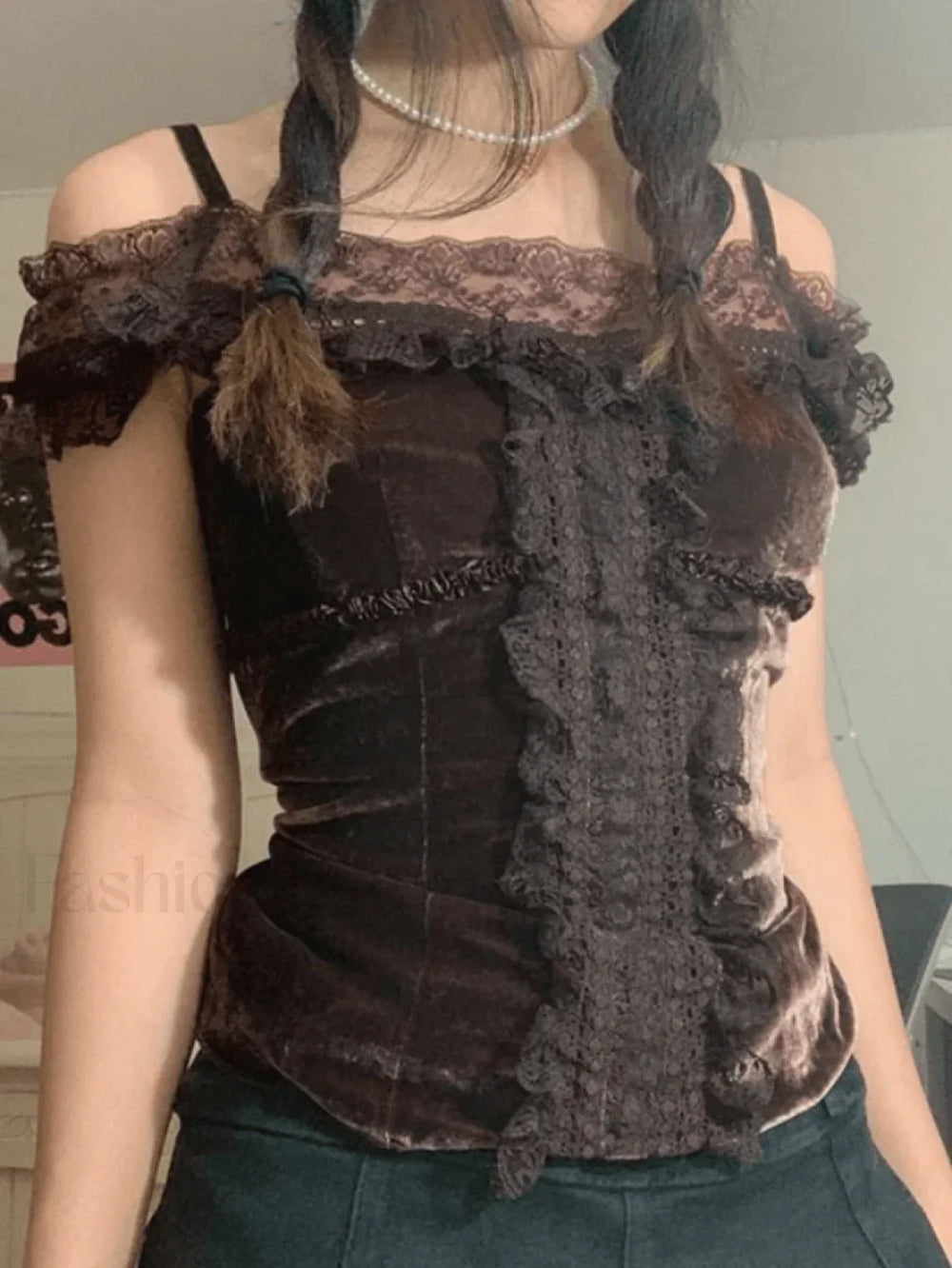 Lace Paneled Bardot Blouse Shirts