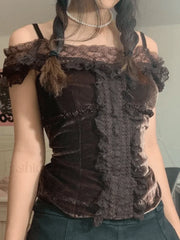 Lace Paneled Bardot Blouse Shirts