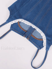 Lace Paneled Denim Corset Top Tops&Tees
