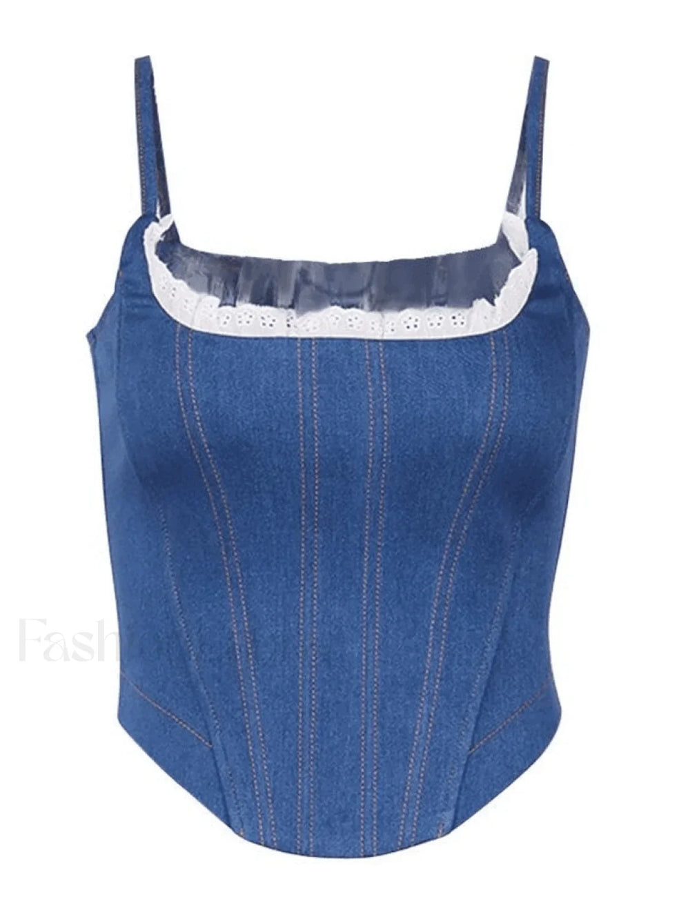Lace Paneled Denim Corset Top Tops&Tees