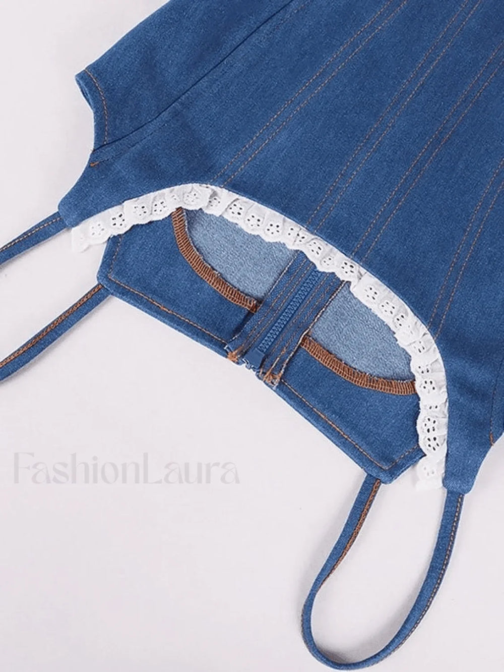 Lace Paneled Denim Corset Top Tops&Tees