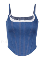 Lace Paneled Denim Corset Top Tops&Tees