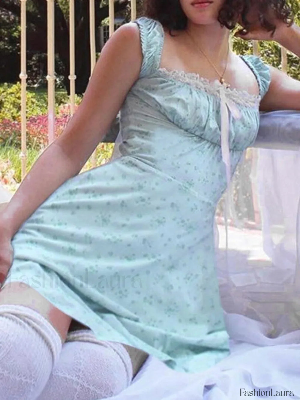 Lace Paneled Floral Mini Dress Mini Dresses