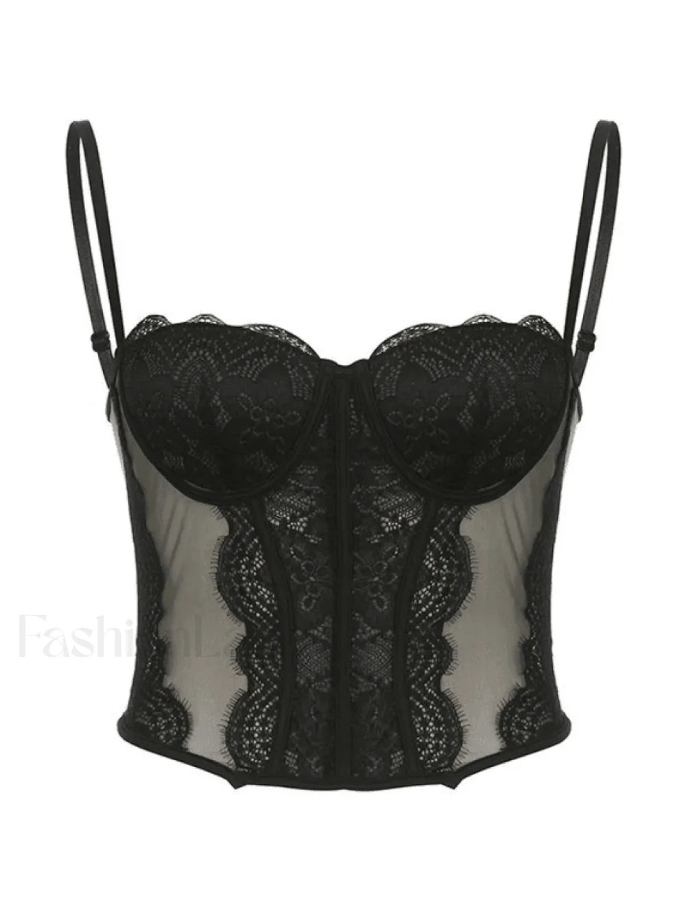 Lace Paneled Mesh Corset Top Tops&Tees
