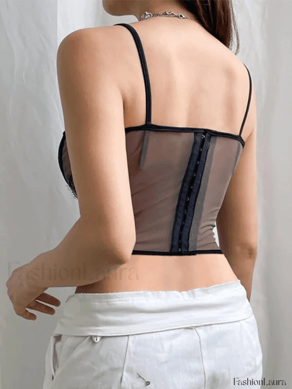 Lace Paneled Mesh Corset Top Tops&Tees