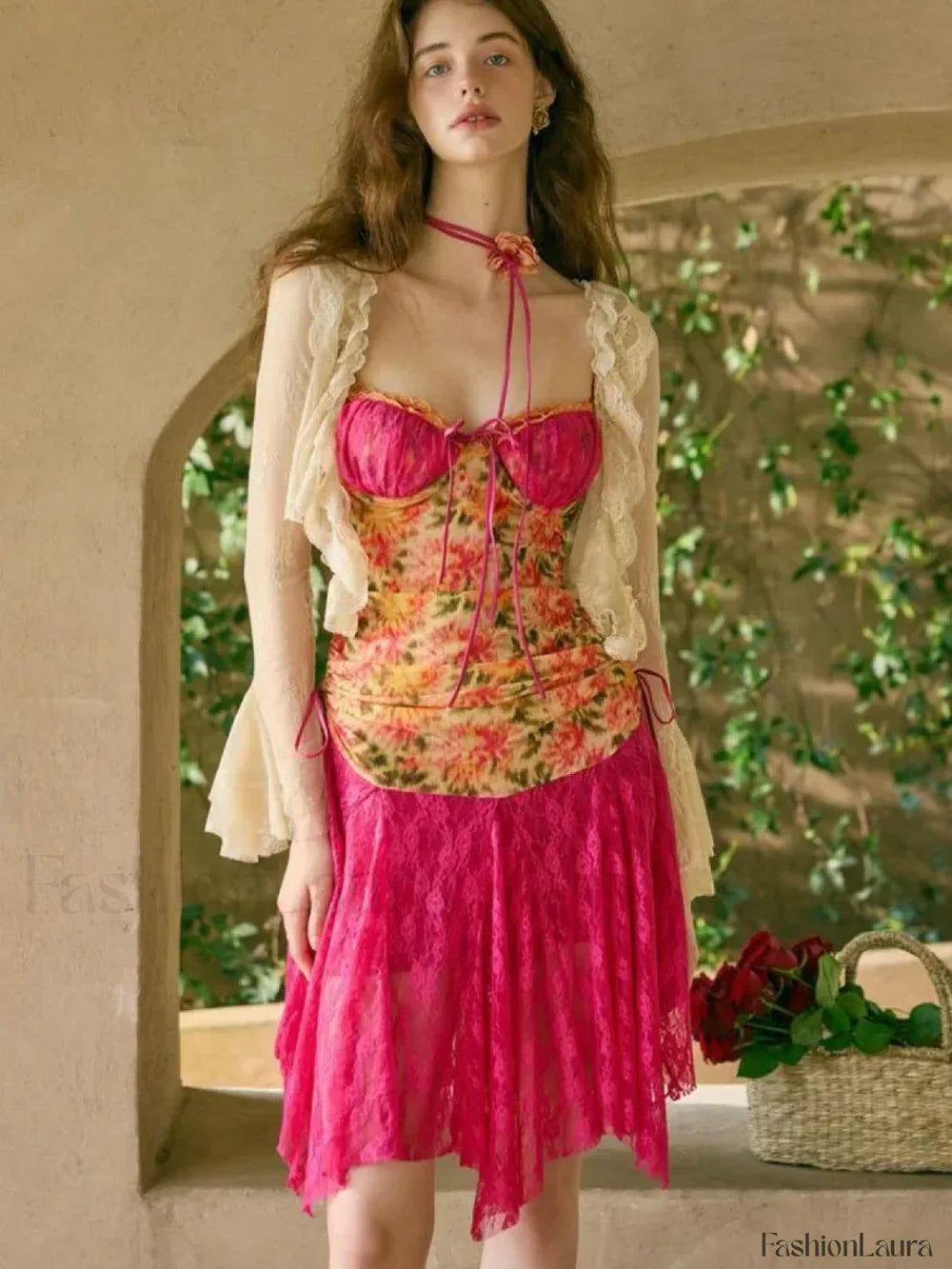 Lace Patchwork Bodycon Floral Dress