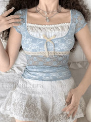 Lace Patchwork Crop Blouse Shirts