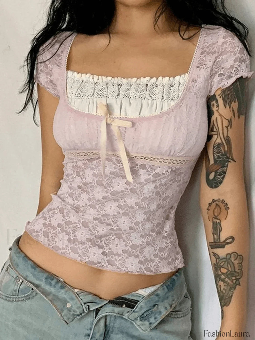 Lace Patchwork Crop Blouse Shirts