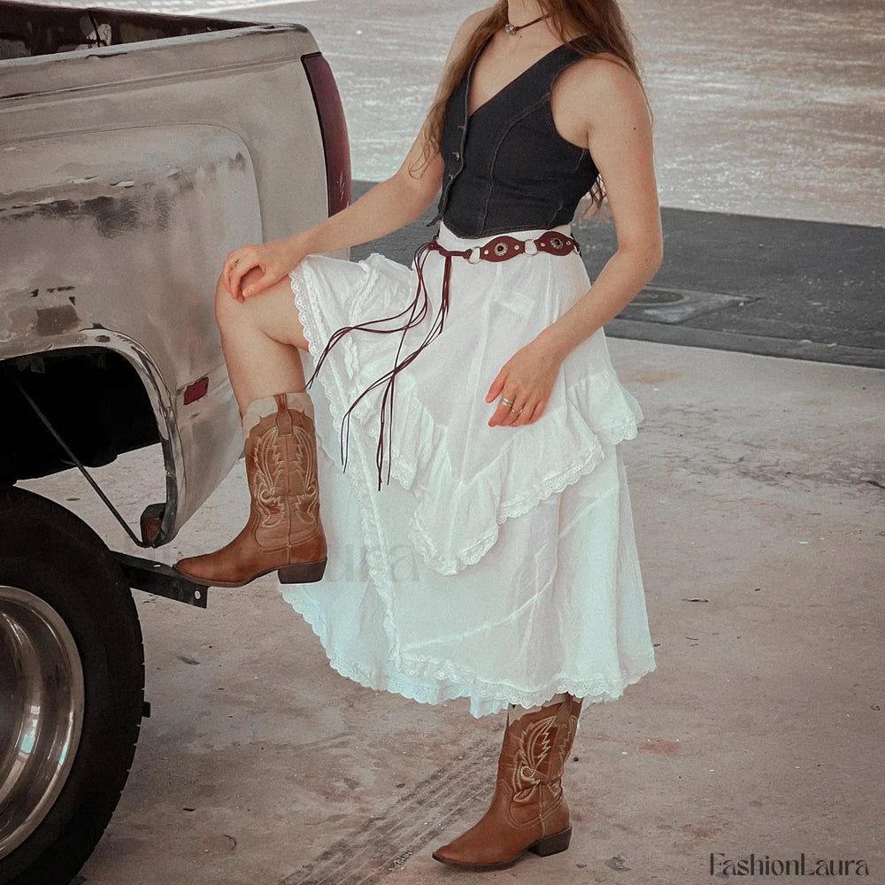 Lace Patchwork Midi Skirt