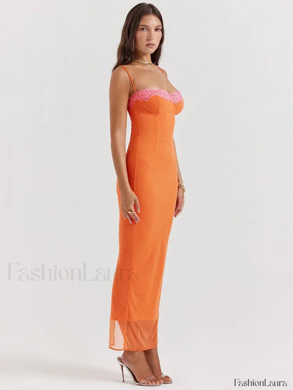 Lace Patchwork Strapless Maxi Dress