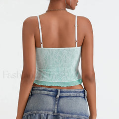 Lace Patchwork Tie Up Crop Top