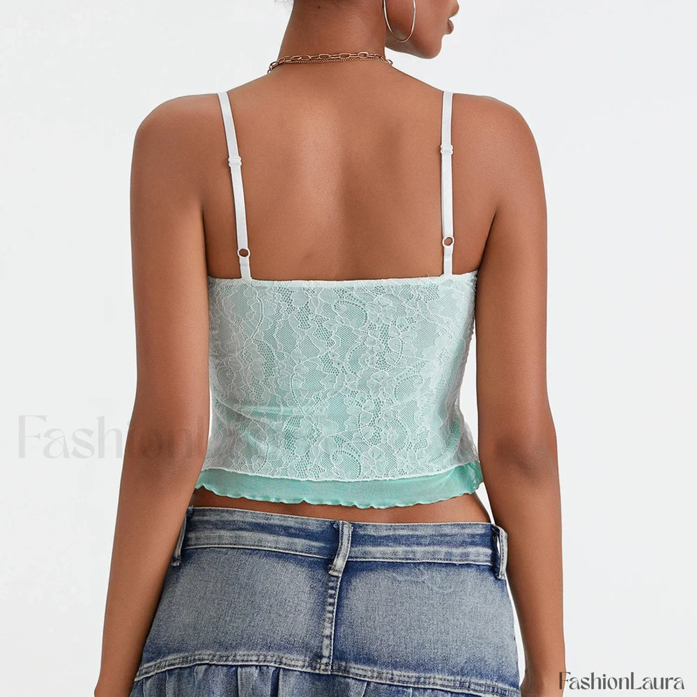 Lace Patchwork Tie Up Crop Top