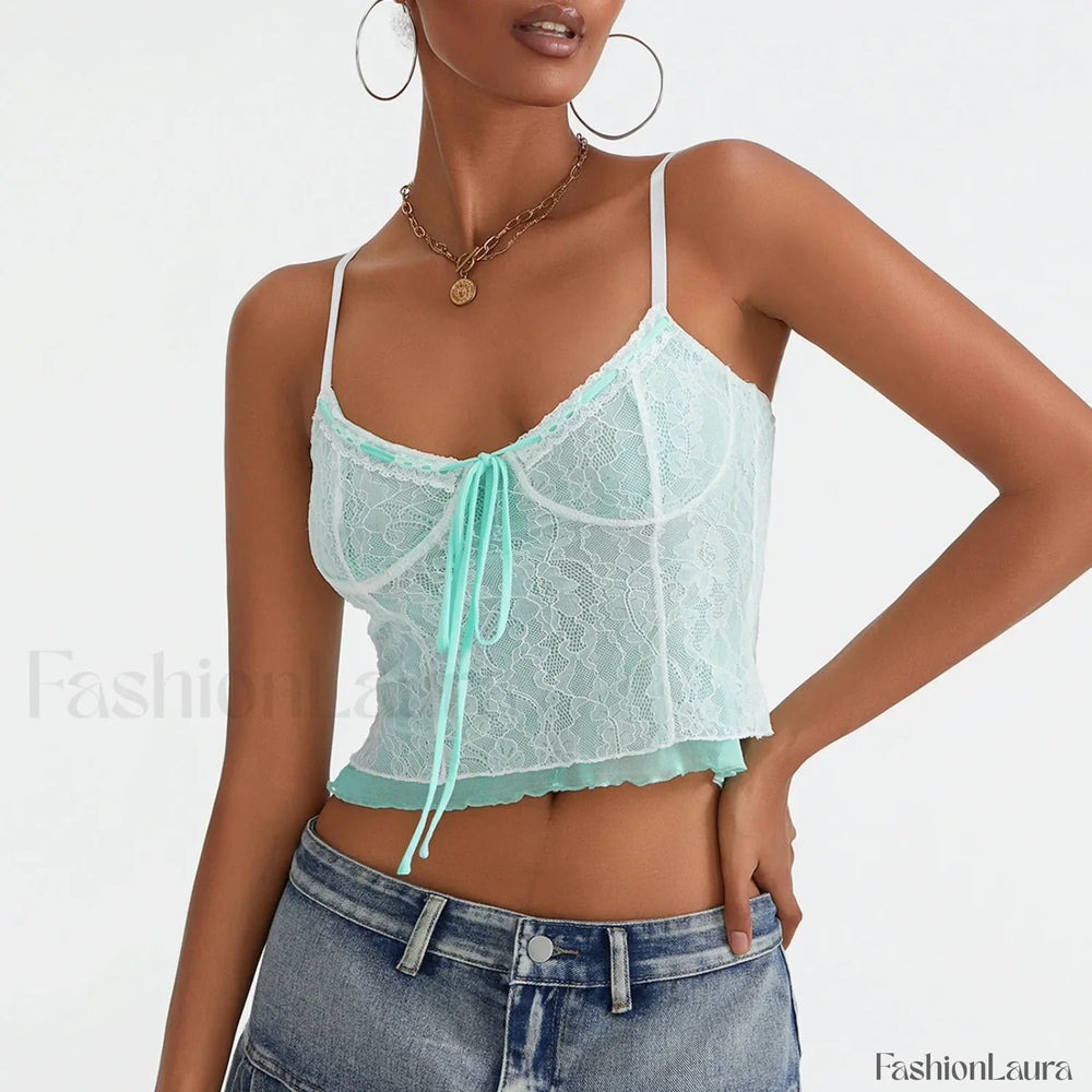 Lace Patchwork Tie Up Crop Top