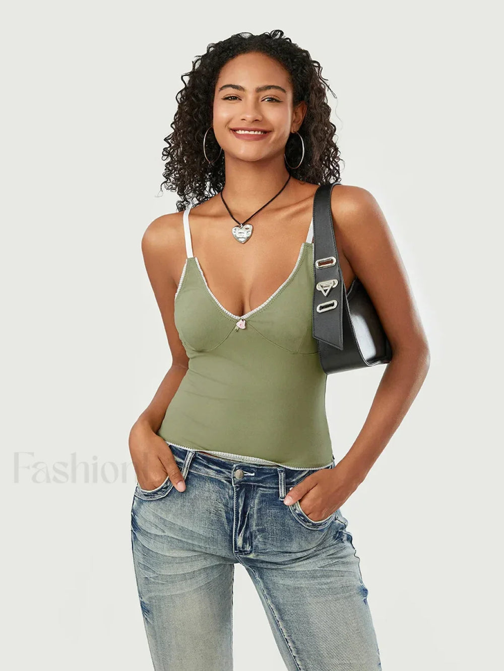 Lace Patchwork V Neck Crop Top