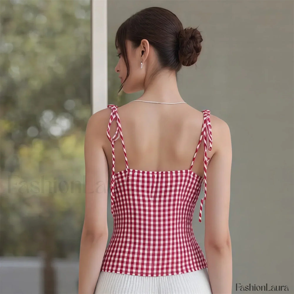 Lace Plaid Fitted Crop Top