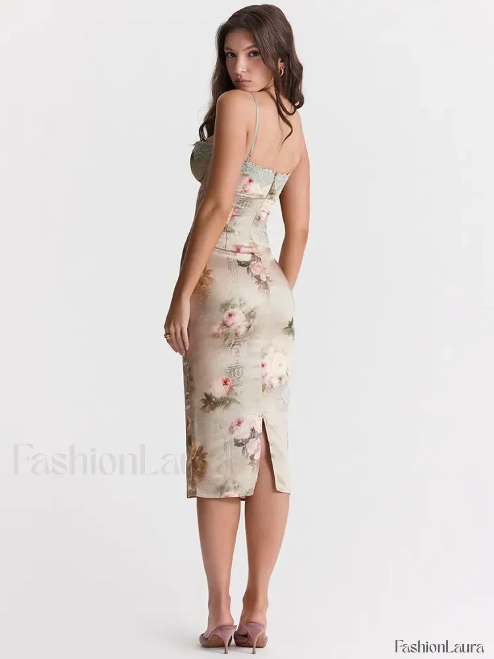 Lace Print Strapless Midi Dress