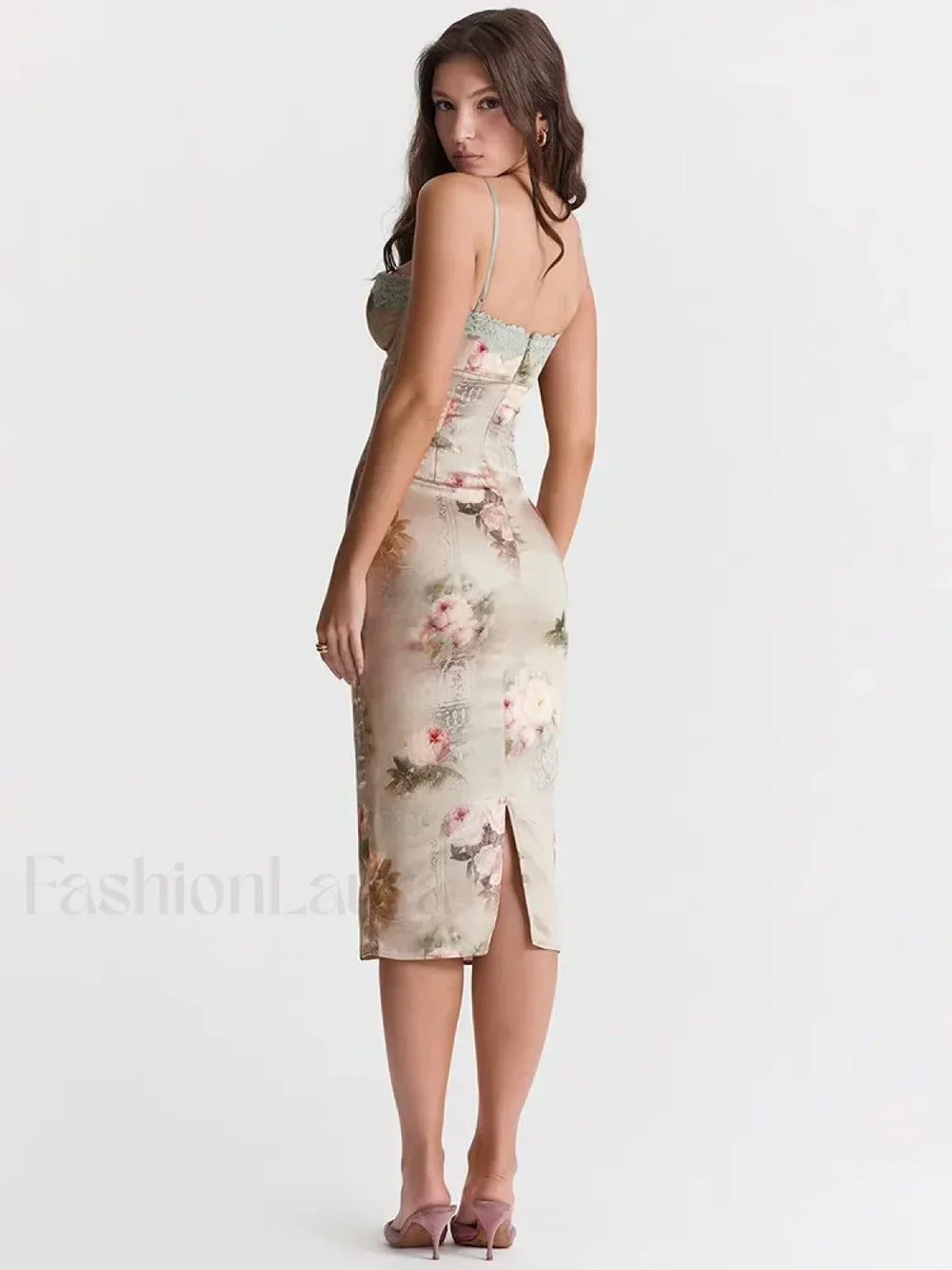 Lace Print Strapless Midi Dress