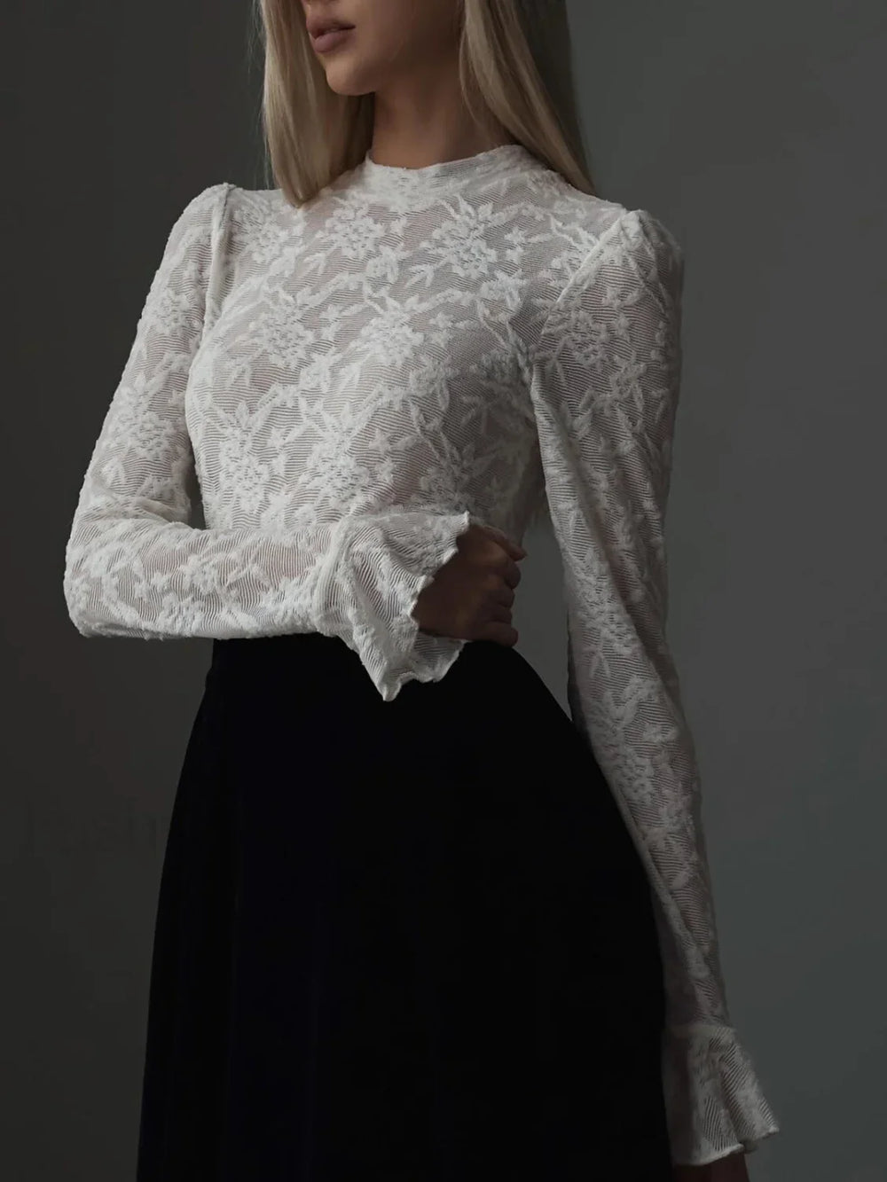 Lace Ruffle Cuff Trendy Long Sleeve Shirt T Shirts