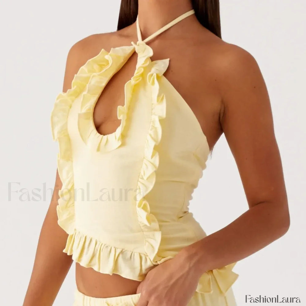 Lace Ruffle Halter Crop Top