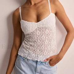 Lace Sheer Camisole Korean Fashion Sexy Crop Top white / S