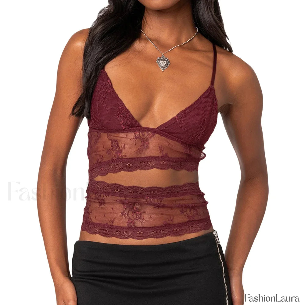 Lace Sheer Cutout Crop Top