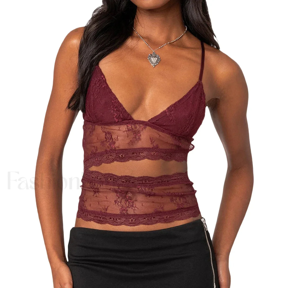 Lace Sheer Cutout Crop Top