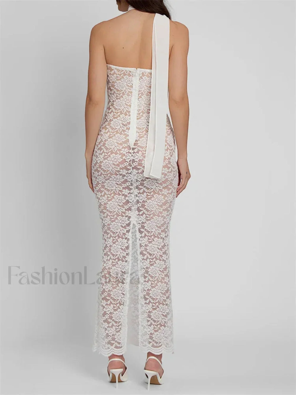 Lace Sheer Strapless Floral Maxi Dress