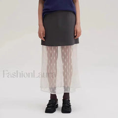 Lace Spliced Pleated Zipper Skirt BLACK / S