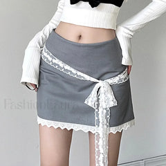 Lace Tie Up Korean Preppy Skirt
