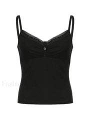 Lace Trim Black Ribbed Cami Top Tops&Tees