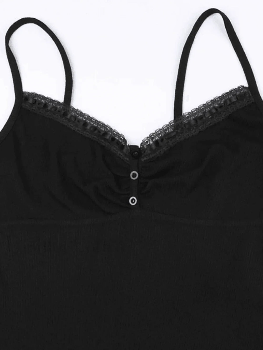 Lace Trim Black Ribbed Cami Top Tops&Tees
