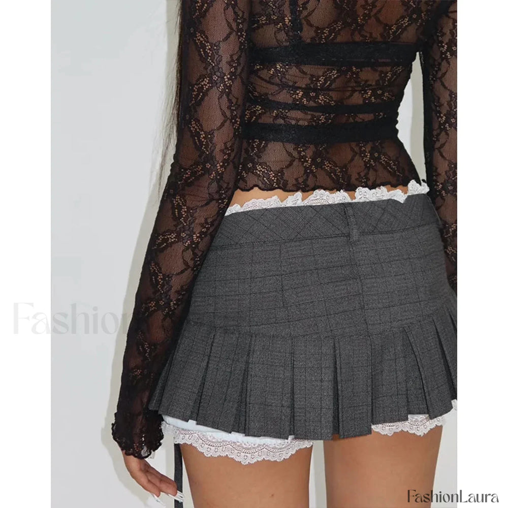 Lace Trim Bow Sweet A Line Skirt