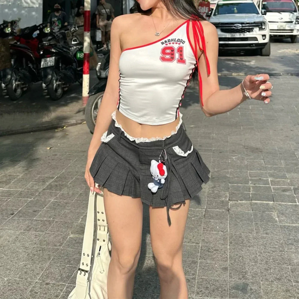 Lace Trim Bow Sweet A Line Skirt