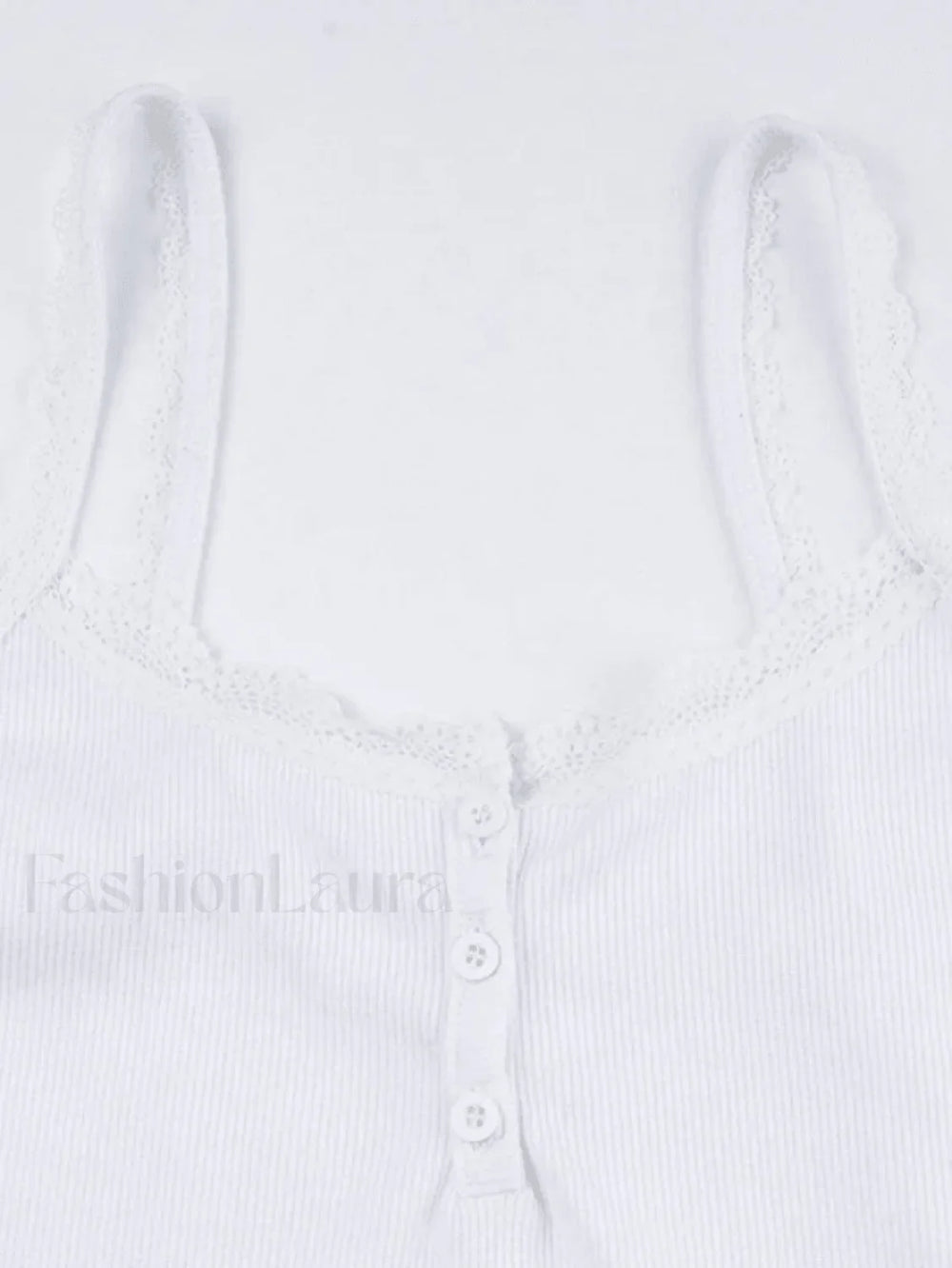 Lace Trim Button Up Ribbed Crop Cami Top Tops&Tees