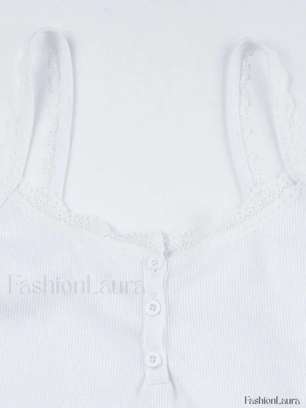 Lace Trim Button Up Ribbed Crop Cami Top Tops&Tees