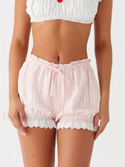Lace Trim Casual Plaid Bloomers Lolita Cosplay Short