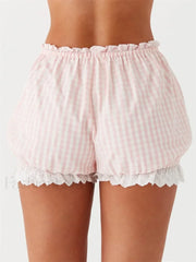 Lace Trim Casual Plaid Bloomers Lolita Cosplay Short