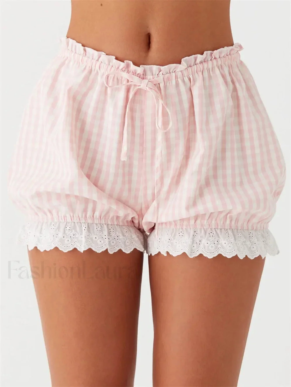 Lace Trim Casual Plaid Bloomers Lolita Cosplay Short Pink / S