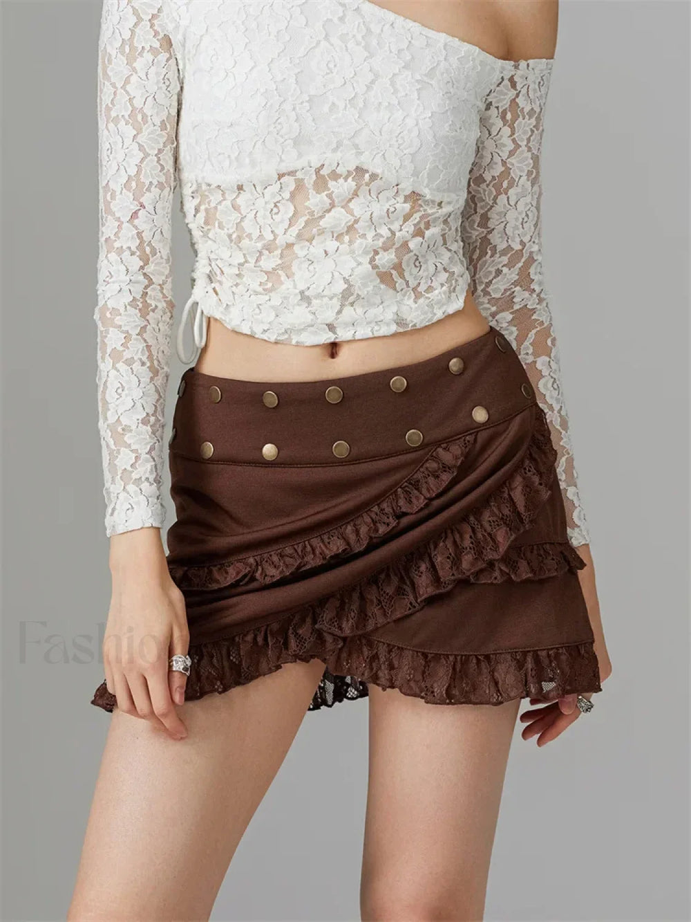 Lace Trim Irregular Hem Mini Skirt