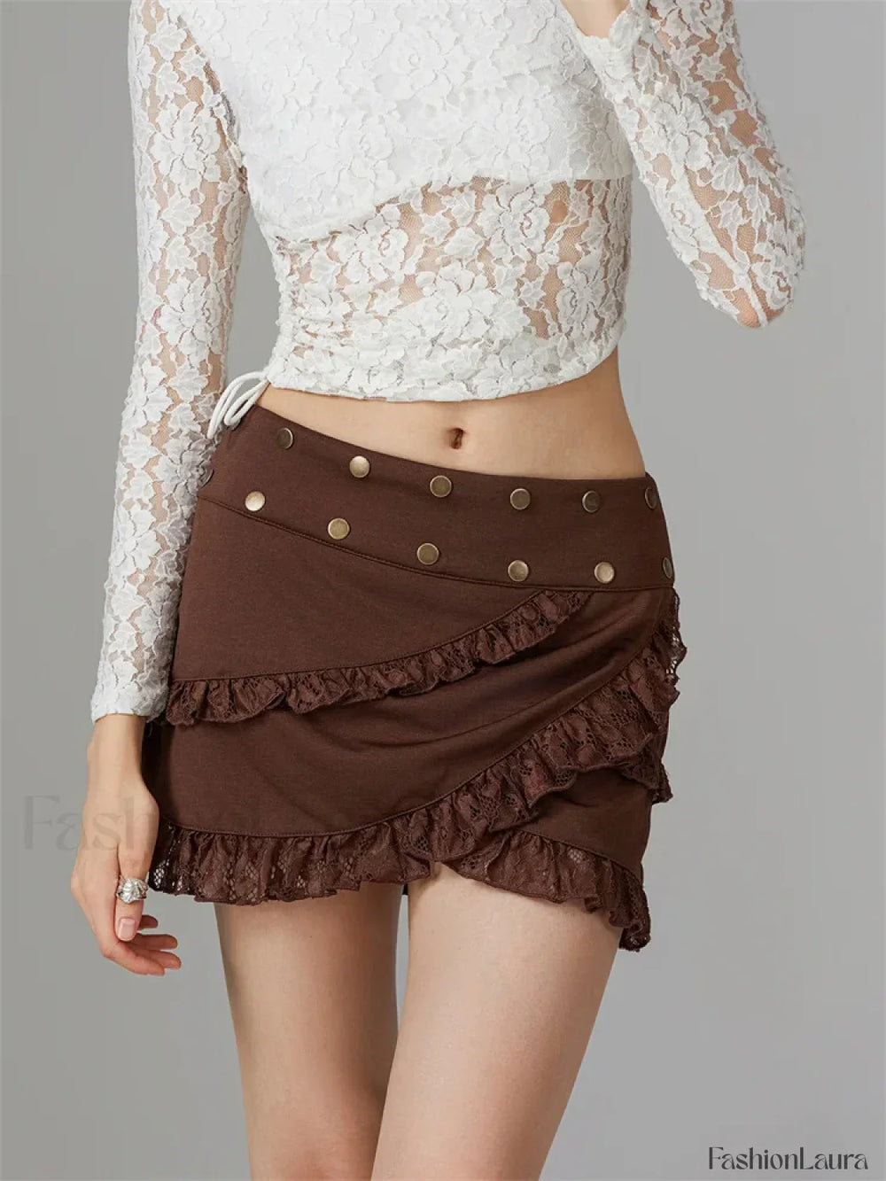 Lace Trim Irregular Hem Mini Skirt