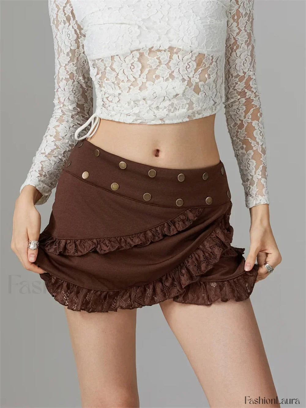 Lace Trim Irregular Hem Mini Skirt