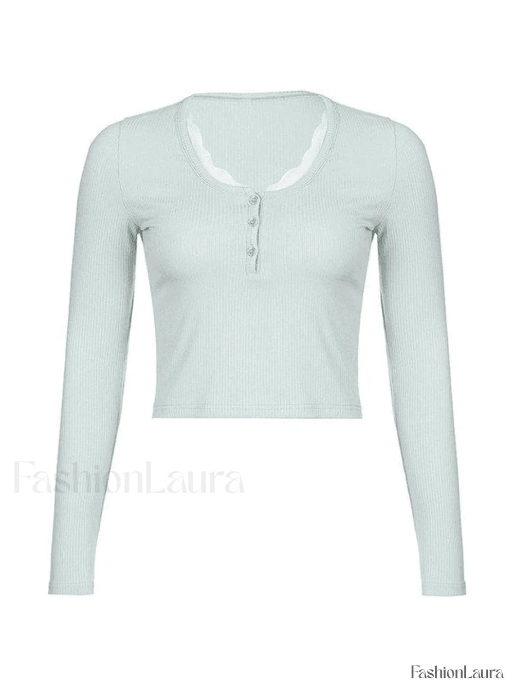 Lace Trim Knit Long Sleeve Crop Top Sweaters