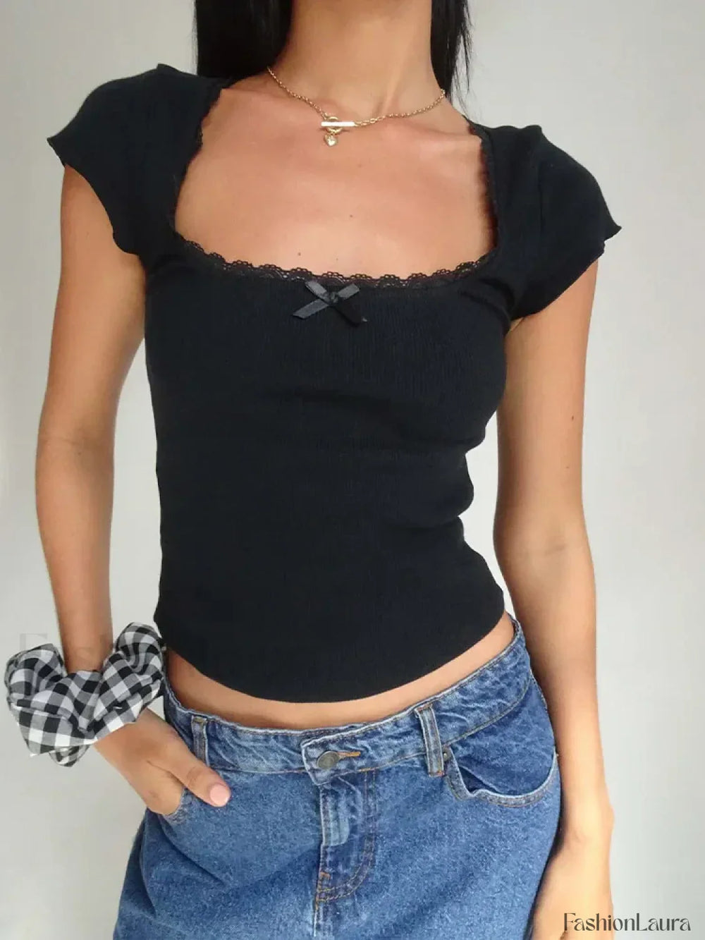 Lace Trim Knitted Vintage T Shirt