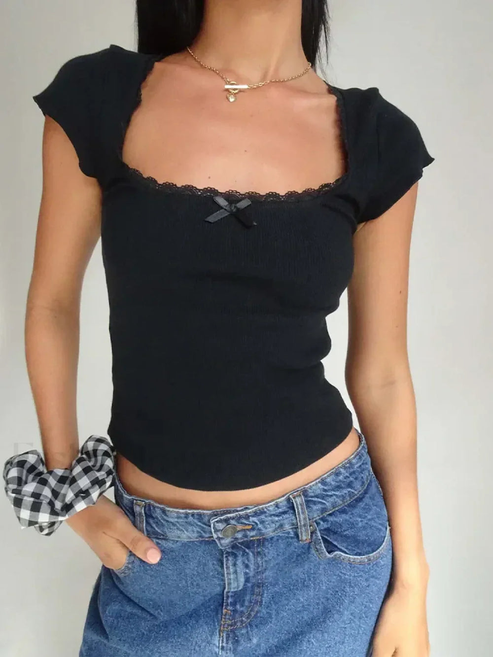 Lace Trim Knitted Vintage T Shirt