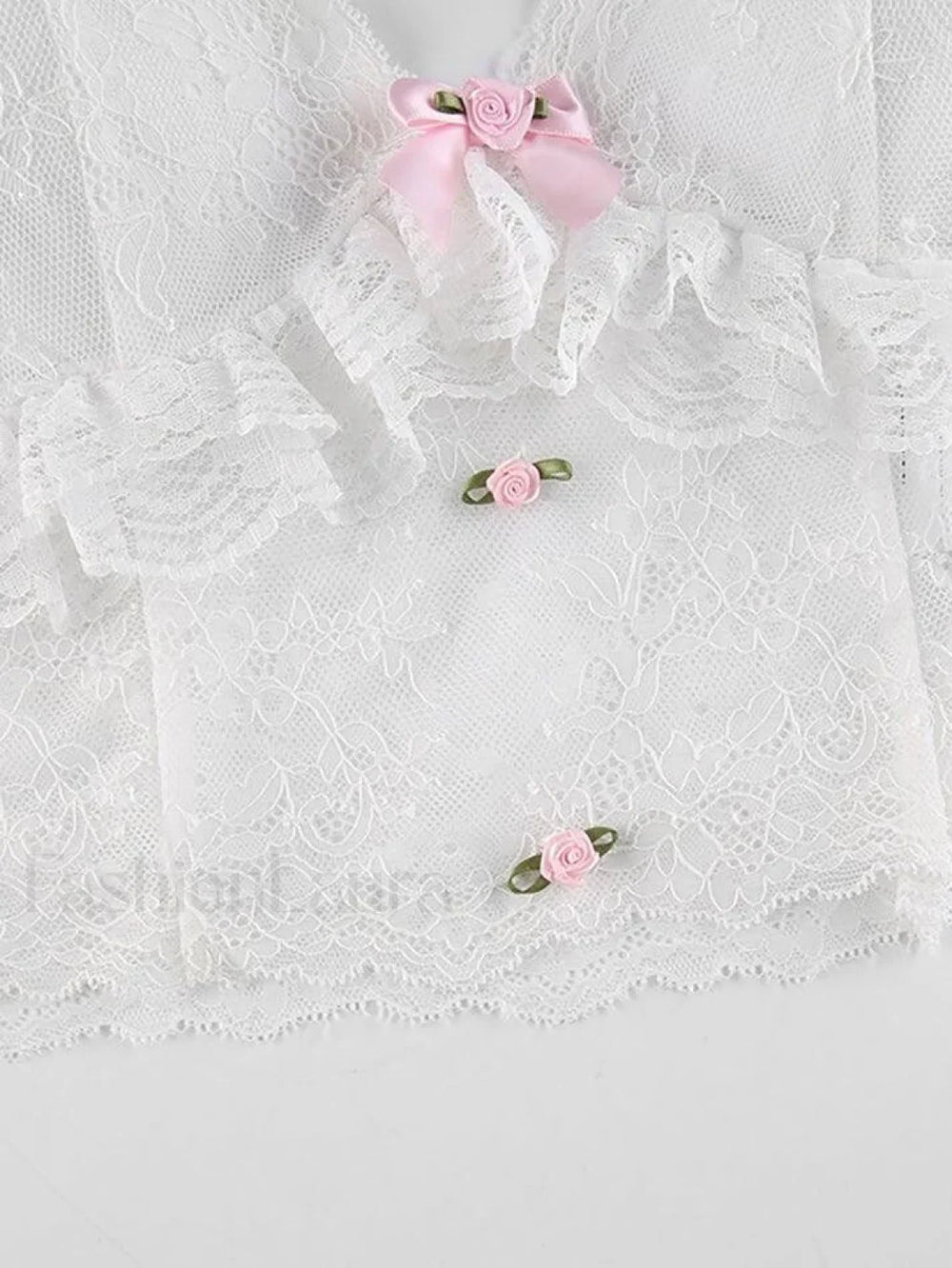 Lace Trim Mesh Bow Knot Cami Top Tops&Tees