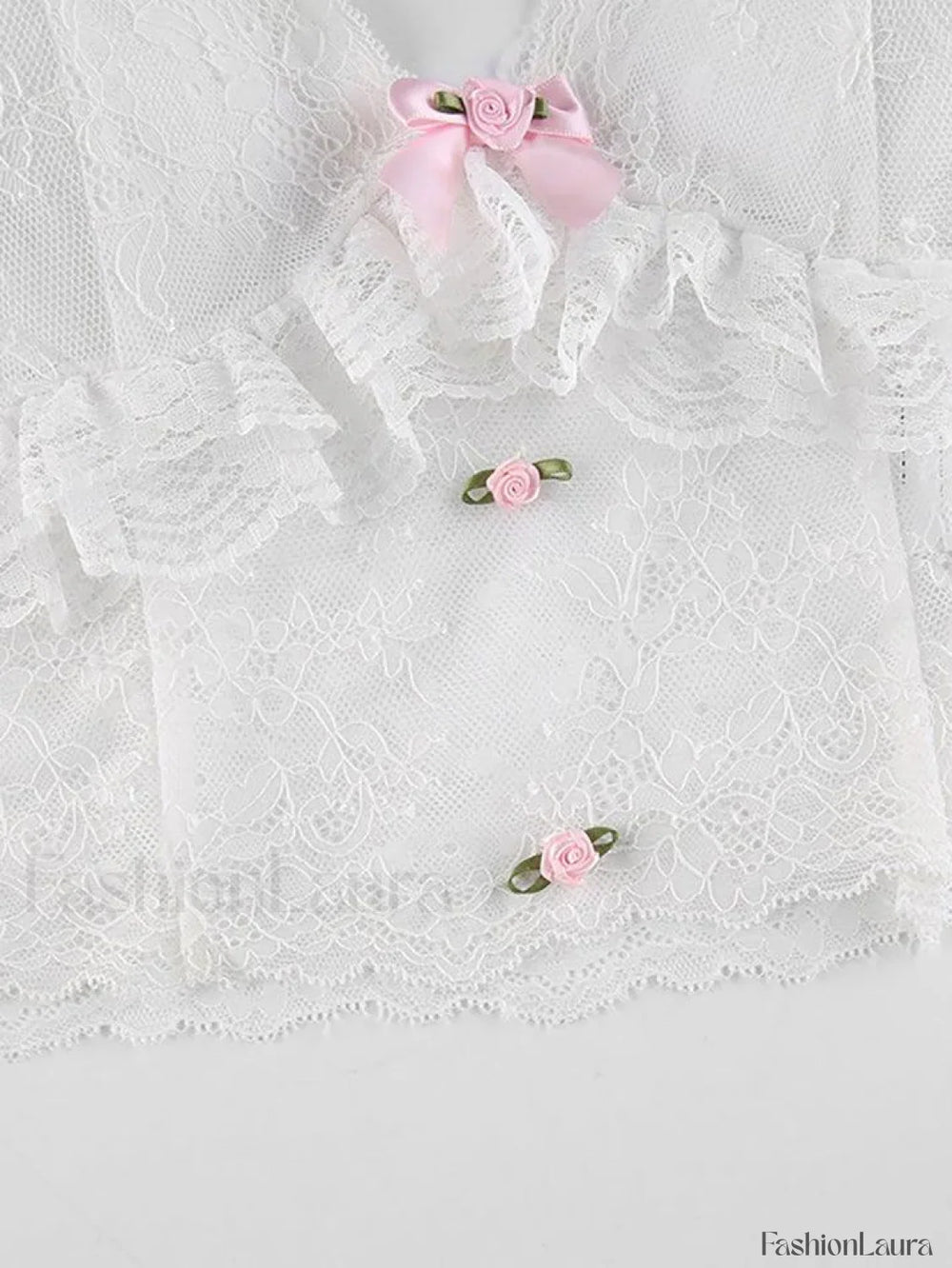 Lace Trim Mesh Bow Knot Cami Top Tops&Tees