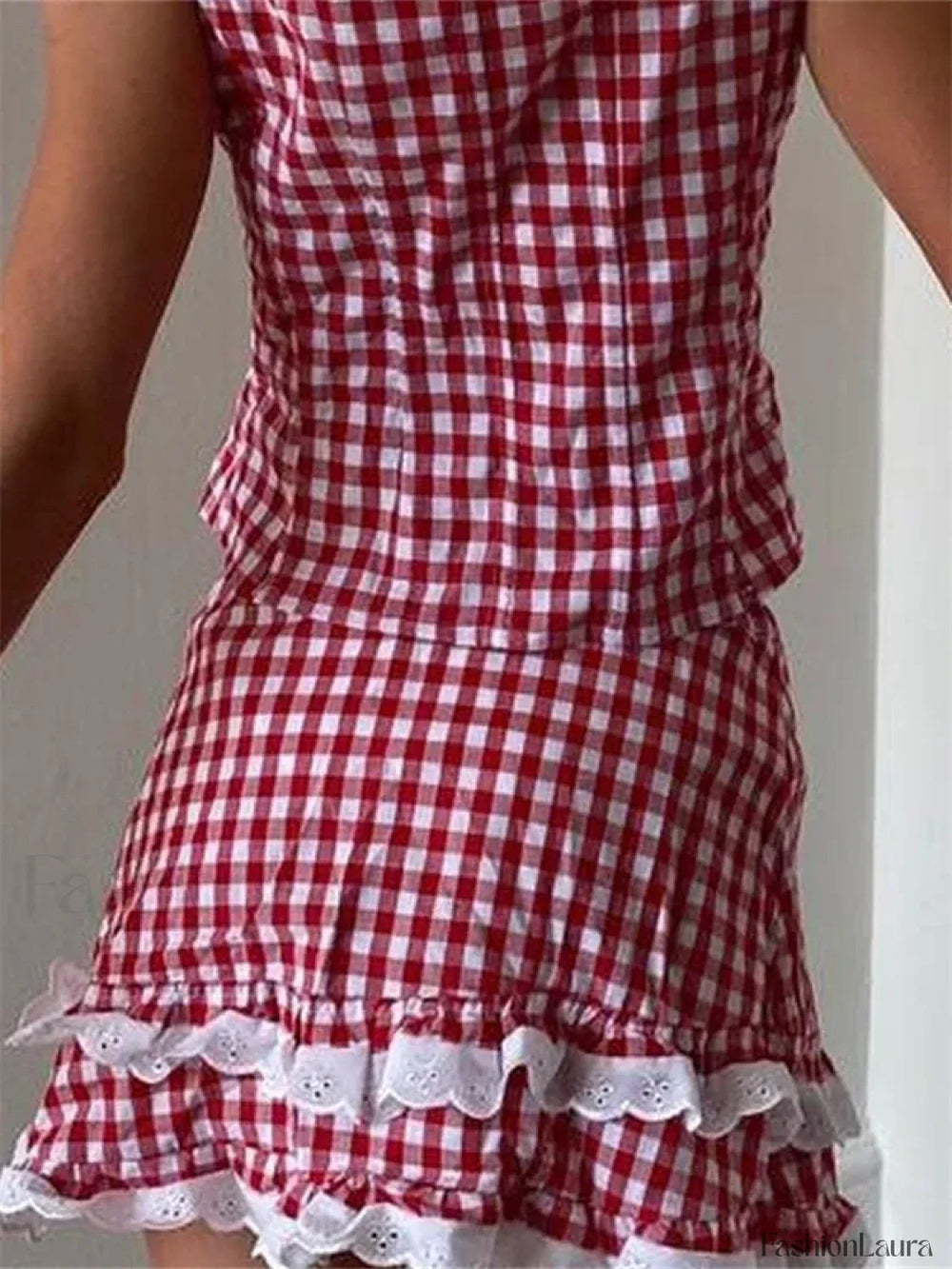 Lace Trim Plaid A Line Skirt