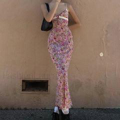 Lace Trim Spaghetti Floral Dress